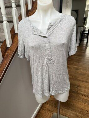 Ladies Maison Wheat Grey Henley Tee Shirt XL